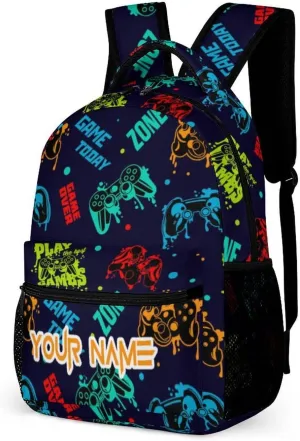 Custom Gamepad School Backpack for Kids Girls Boys, 16 Inch Cute Gaming Themed Bookbag, Personalized School Backpack for Students Children, Lightweight, Large Capacity