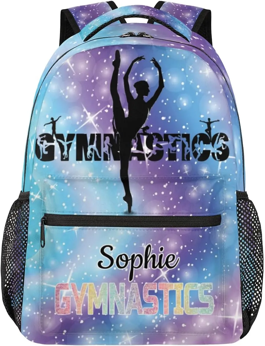 Custom Gym GYMNASTICS Backpack Personalized Shoulder Bag with Name Casual Traveling Bag Gradient Blue Purple Galaxy