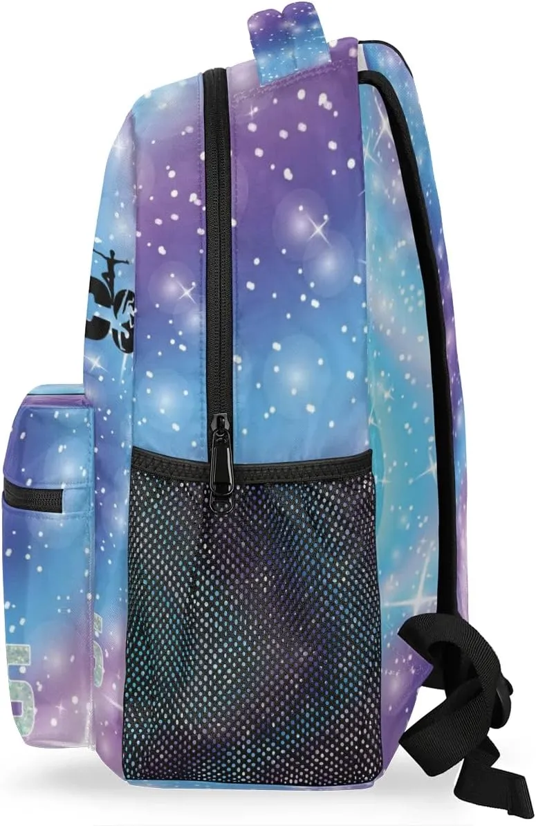 Custom Gym GYMNASTICS Backpack Personalized Shoulder Bag with Name Casual Traveling Bag Gradient Blue Purple Galaxy
