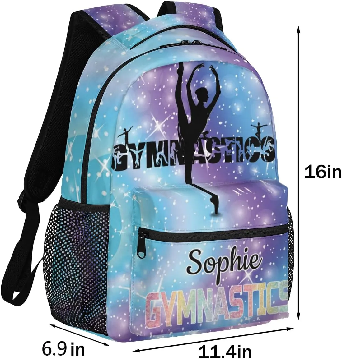 Custom Gym GYMNASTICS Backpack Personalized Shoulder Bag with Name Casual Traveling Bag Gradient Blue Purple Galaxy