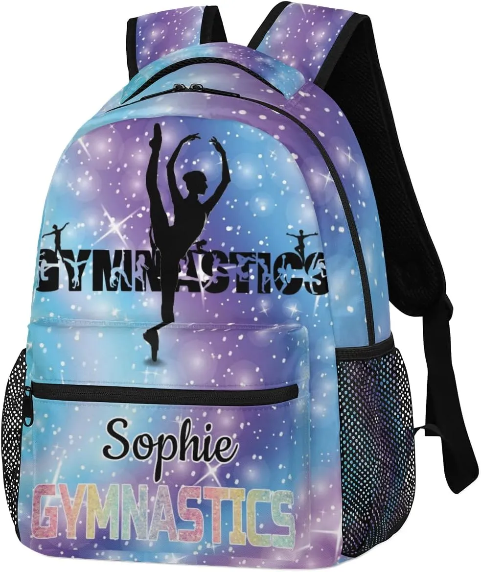Custom Gym GYMNASTICS Backpack Personalized Shoulder Bag with Name Casual Traveling Bag Gradient Blue Purple Galaxy