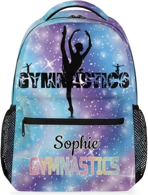 Custom Gym GYMNASTICS Backpack Personalized Shoulder Bag with Name Casual Traveling Bag Gradient Blue Purple Galaxy