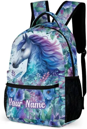 Custom Horse Backpack for Kids Girls Boys School, 16 Inches Cute Horse Theme Bookbag, Adjustable, Lightweight, Large Capacity, Colorful Backpack for School