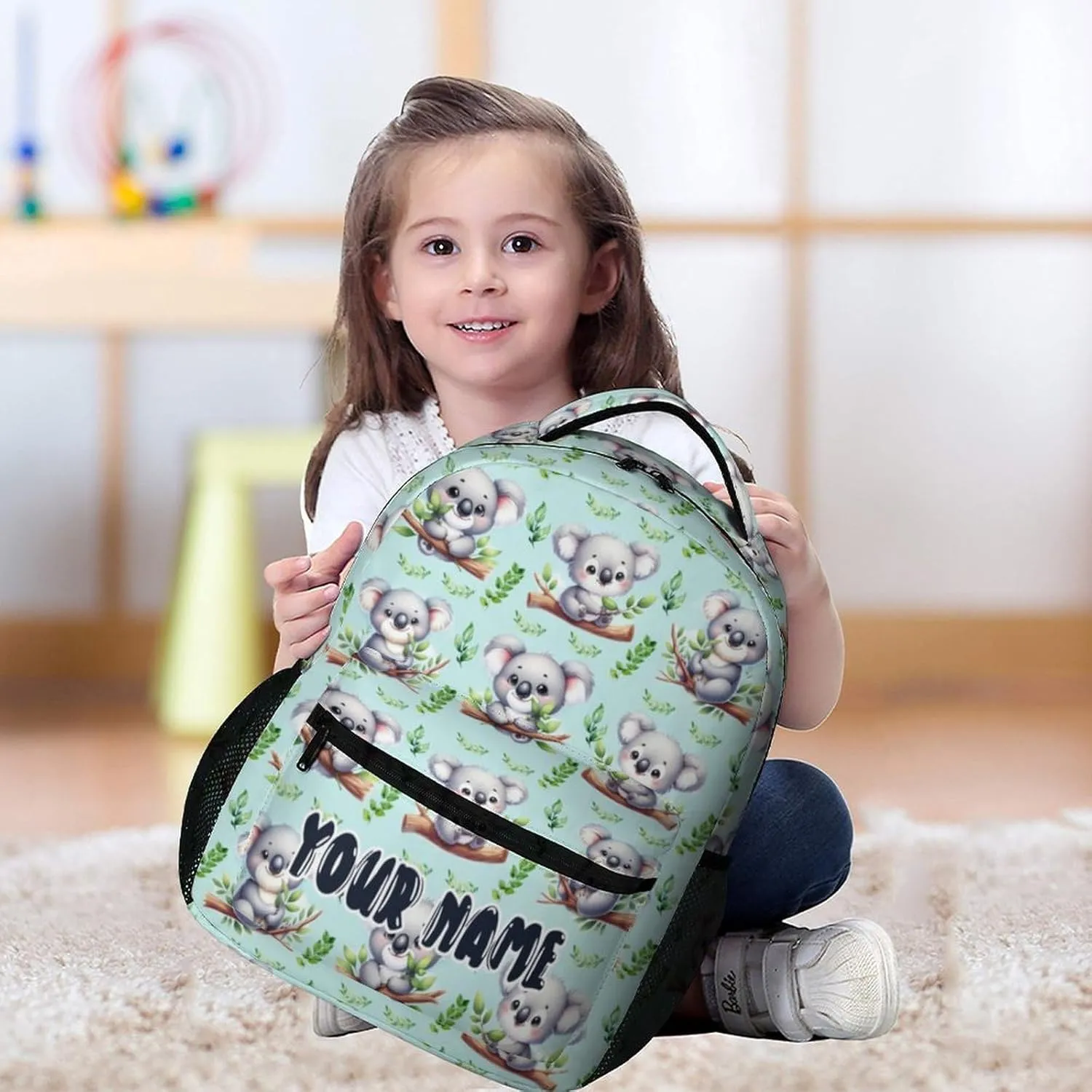 Custom Koala Backpack for Kids Girls Boys School, 16 Inches Cute Koala Theme Bookbag, Adjustable, Lightweight, Large Capacity, Colorful Backpack for School