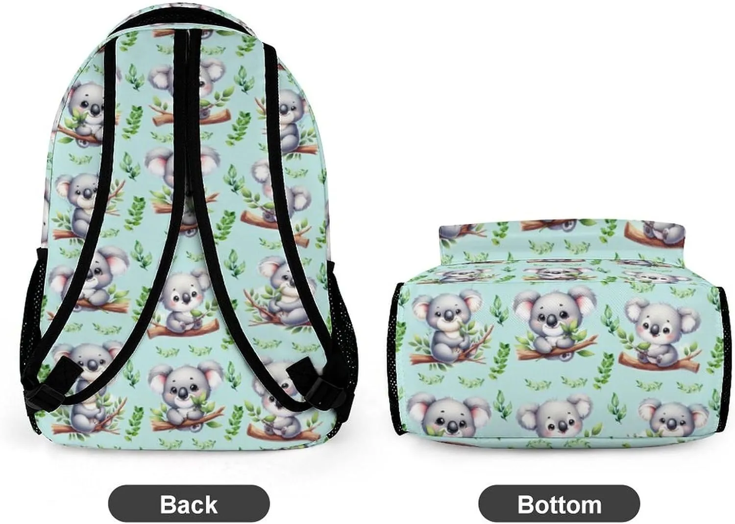 Custom Koala Backpack for Kids Girls Boys School, 16 Inches Cute Koala Theme Bookbag, Adjustable, Lightweight, Large Capacity, Colorful Backpack for School