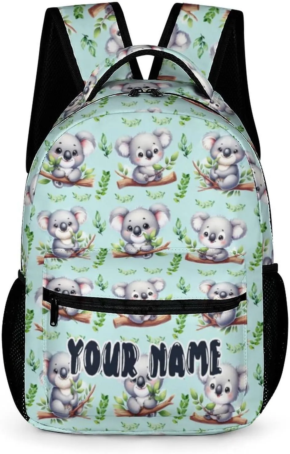 Custom Koala Backpack for Kids Girls Boys School, 16 Inches Cute Koala Theme Bookbag, Adjustable, Lightweight, Large Capacity, Colorful Backpack for School