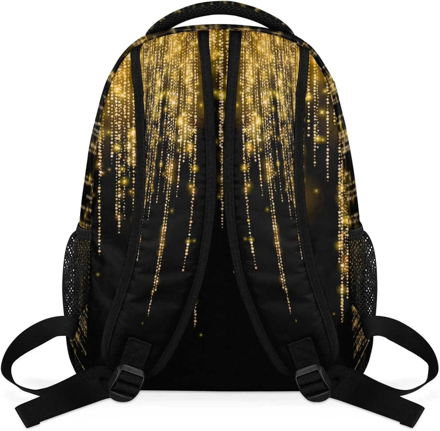 Custom Name Backpack Personalized Large Shoulder Bag Casual Traveling Bag 16in Bright Sparkly Effect Gold Stars Glittering