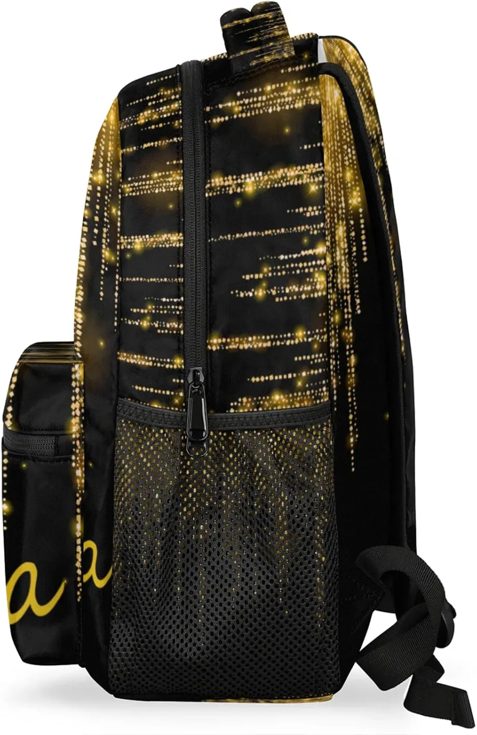 Custom Name Backpack Personalized Large Shoulder Bag Casual Traveling Bag 16in Bright Sparkly Effect Gold Stars Glittering