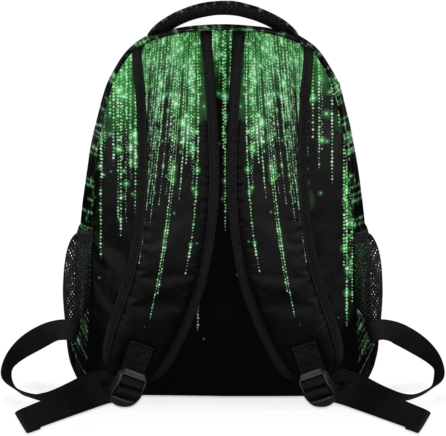 Custom Your Name Backpack, Adult Backpack for Daycare Travel, Grass Green Shiny Bling Glitter Curtain Effect with Black Personalized Name Bag 16in