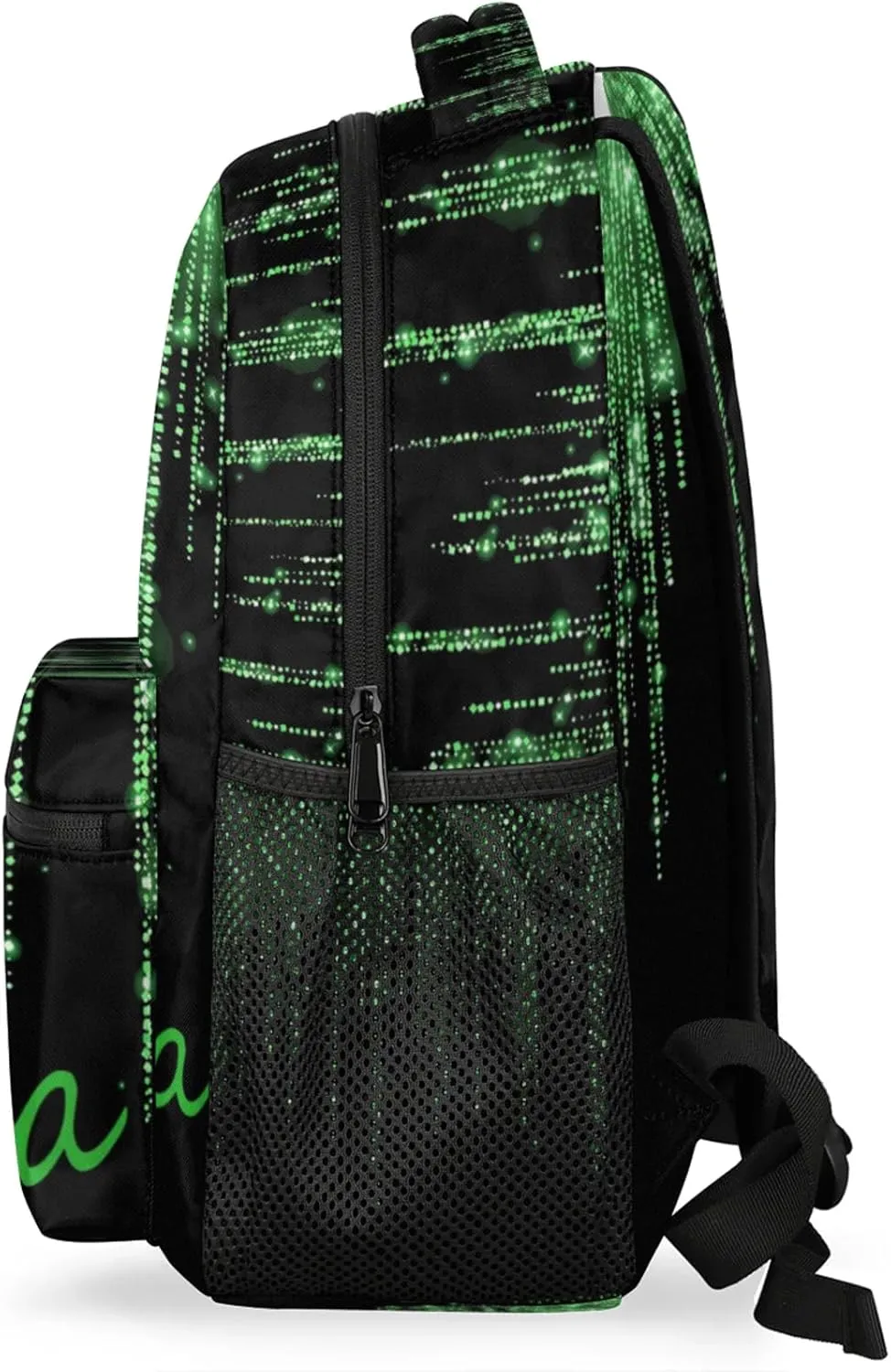 Custom Your Name Backpack, Adult Backpack for Daycare Travel, Grass Green Shiny Bling Glitter Curtain Effect with Black Personalized Name Bag 16in