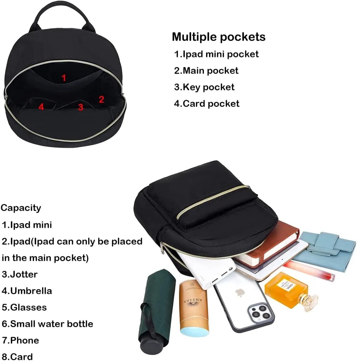 Cute 10 inch mini pack bag backpack for grils children and adult (Black)