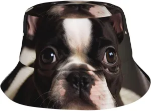 Cute Boston Terrier Sun Bucket Hats for Men Women UPF 50  Beach Hats Packable Sun Hat Summer Fisherman Cap Black