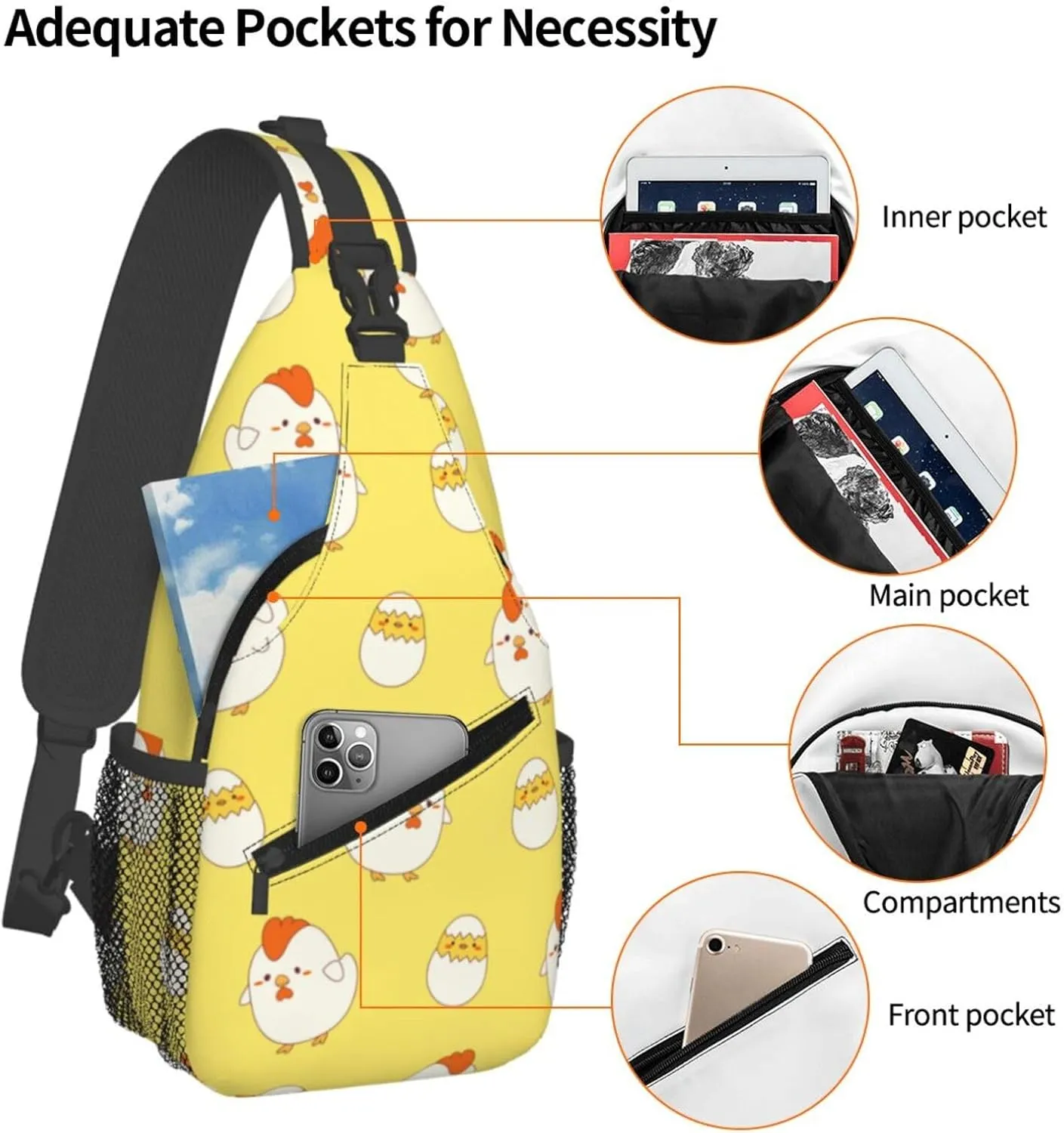 Cute Chicken Crossbody Sling Backpack Sling Bag Adjustable Chest Shoulder Daypack For Women Men