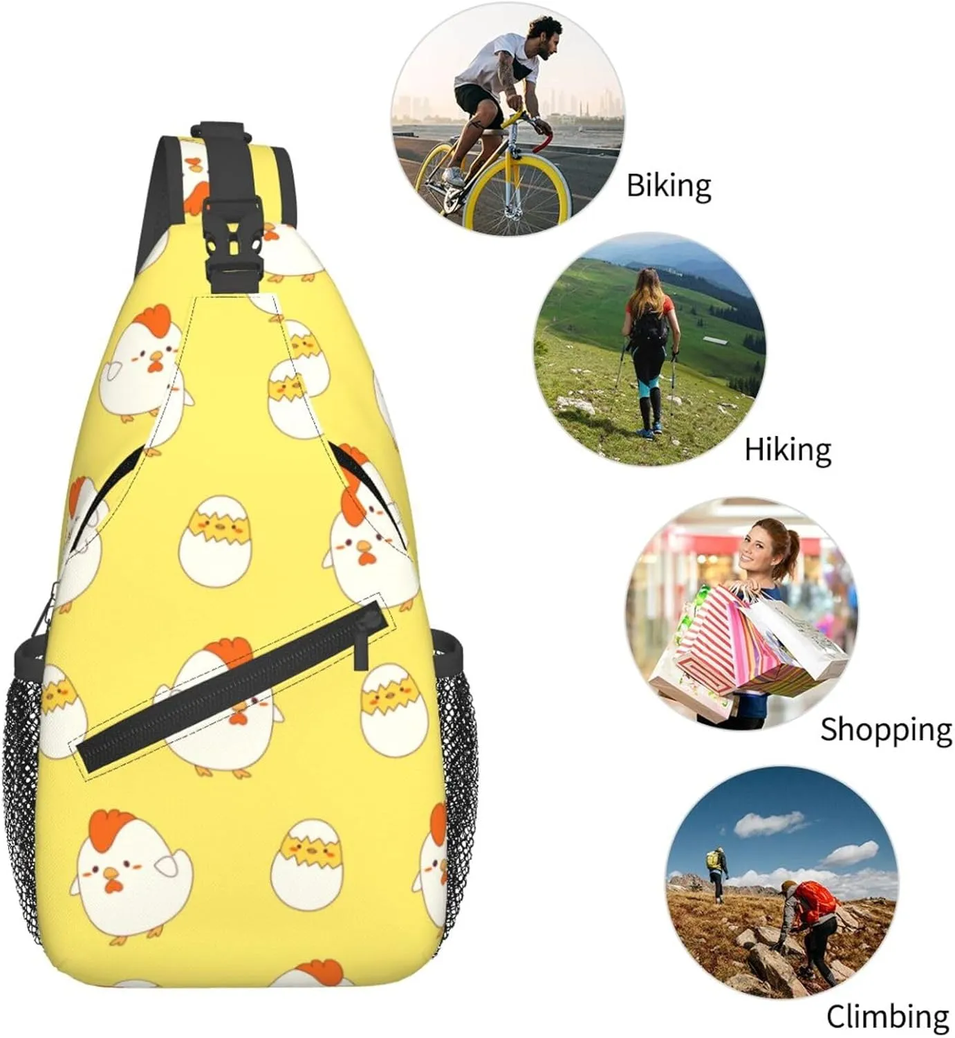 Cute Chicken Crossbody Sling Backpack Sling Bag Adjustable Chest Shoulder Daypack For Women Men