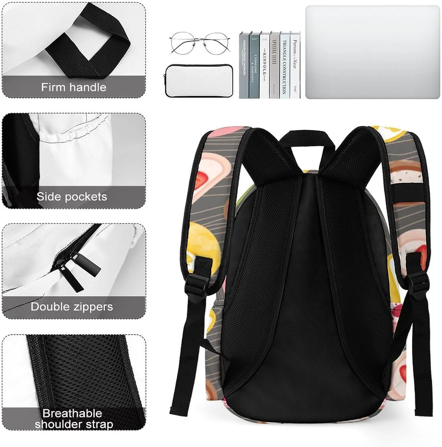Cute Japanese Mochi Casual Travel Backpack Lightweight with Multi Compartment Laptop Bagpack for Women Men Hiking Business Work
