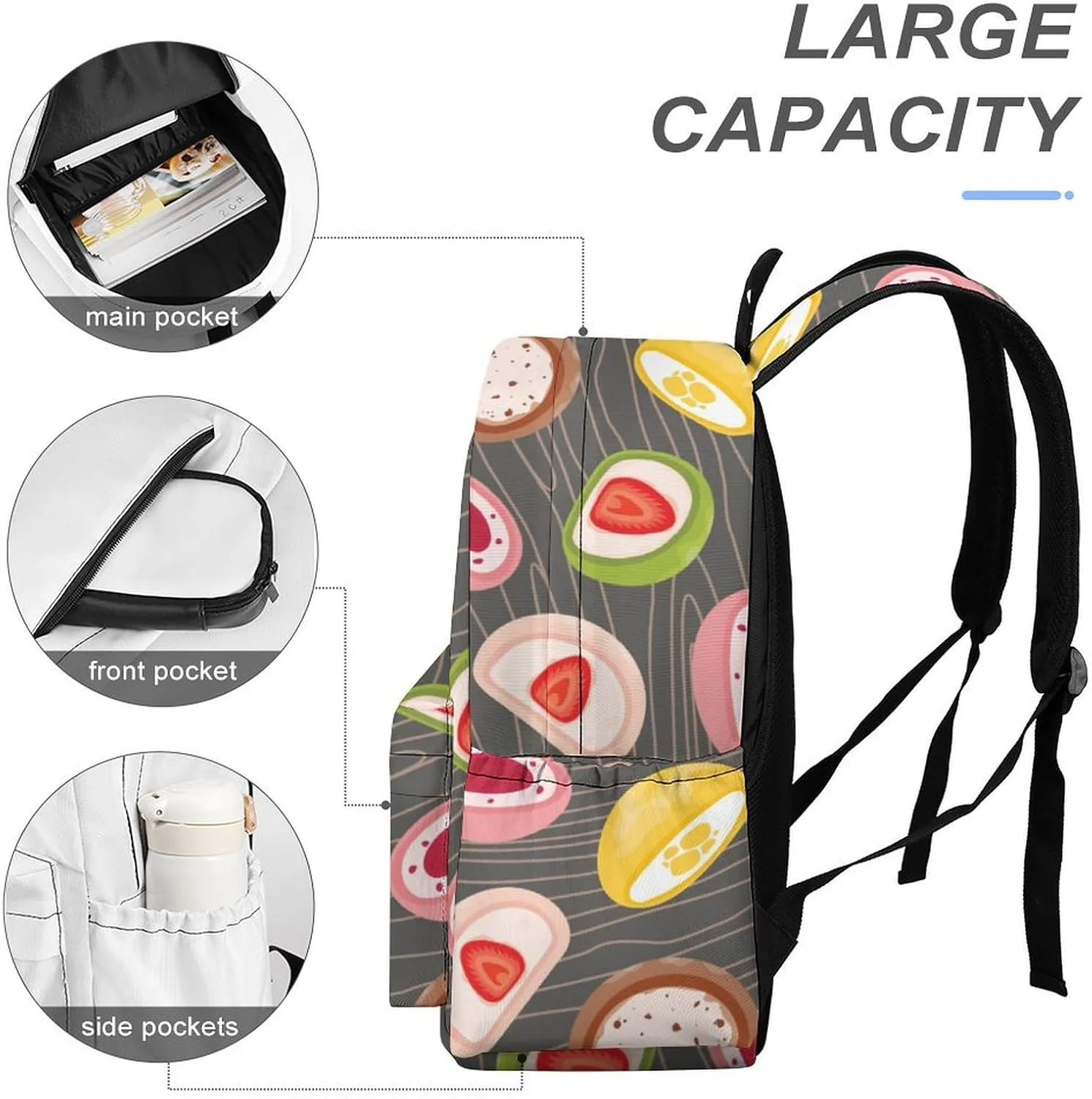 Cute Japanese Mochi Casual Travel Backpack Lightweight with Multi Compartment Laptop Bagpack for Women Men Hiking Business Work