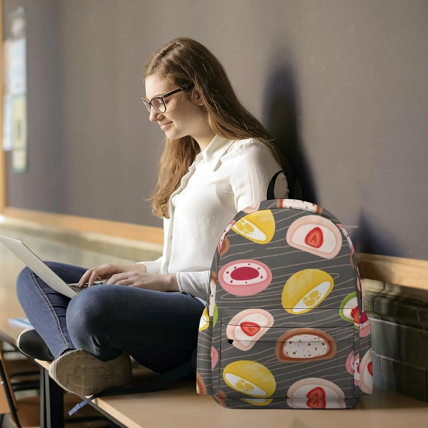 Cute Japanese Mochi Casual Travel Backpack Lightweight with Multi Compartment Laptop Bagpack for Women Men Hiking Business Work