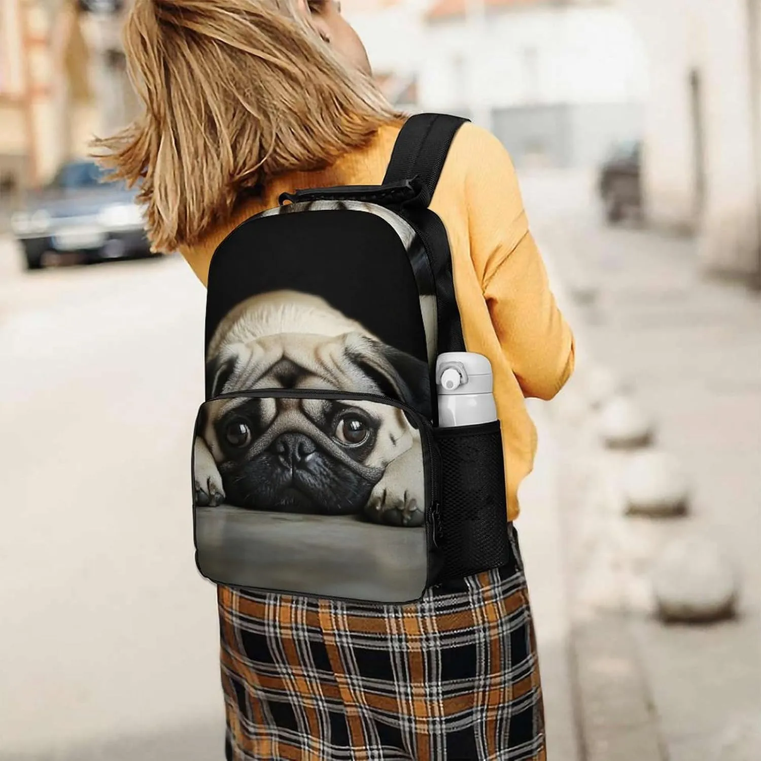 Cute Pug Daypack Polyester Anti-Theft Multipurpose Bookbag Big Capacity Gym Outdoor Hiking Backpack With Adjustable Shoulder Straps