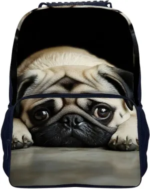 Cute Pug Daypack Polyester Anti-Theft Multipurpose Bookbag Big Capacity Gym Outdoor Hiking Backpack With Adjustable Shoulder Straps
