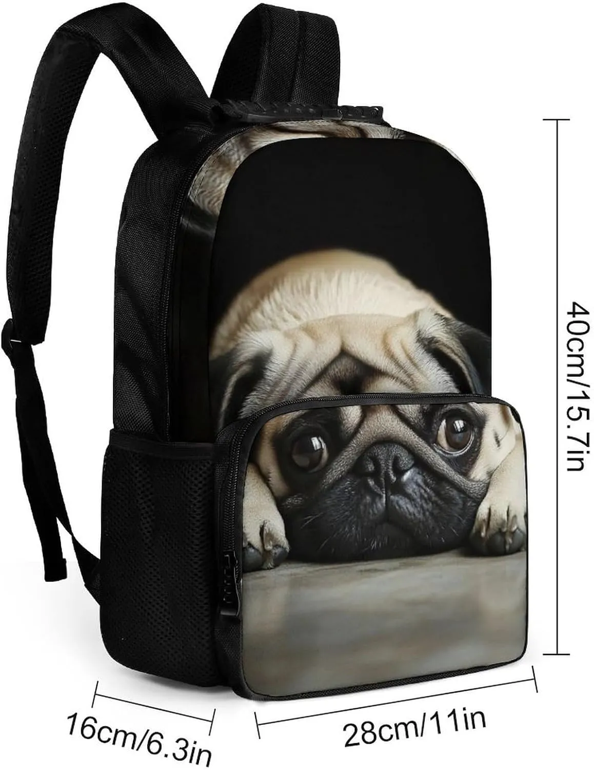 Cute Pug Daypack Polyester Anti-Theft Multipurpose Bookbag Big Capacity Gym Outdoor Hiking Backpack With Adjustable Shoulder Straps