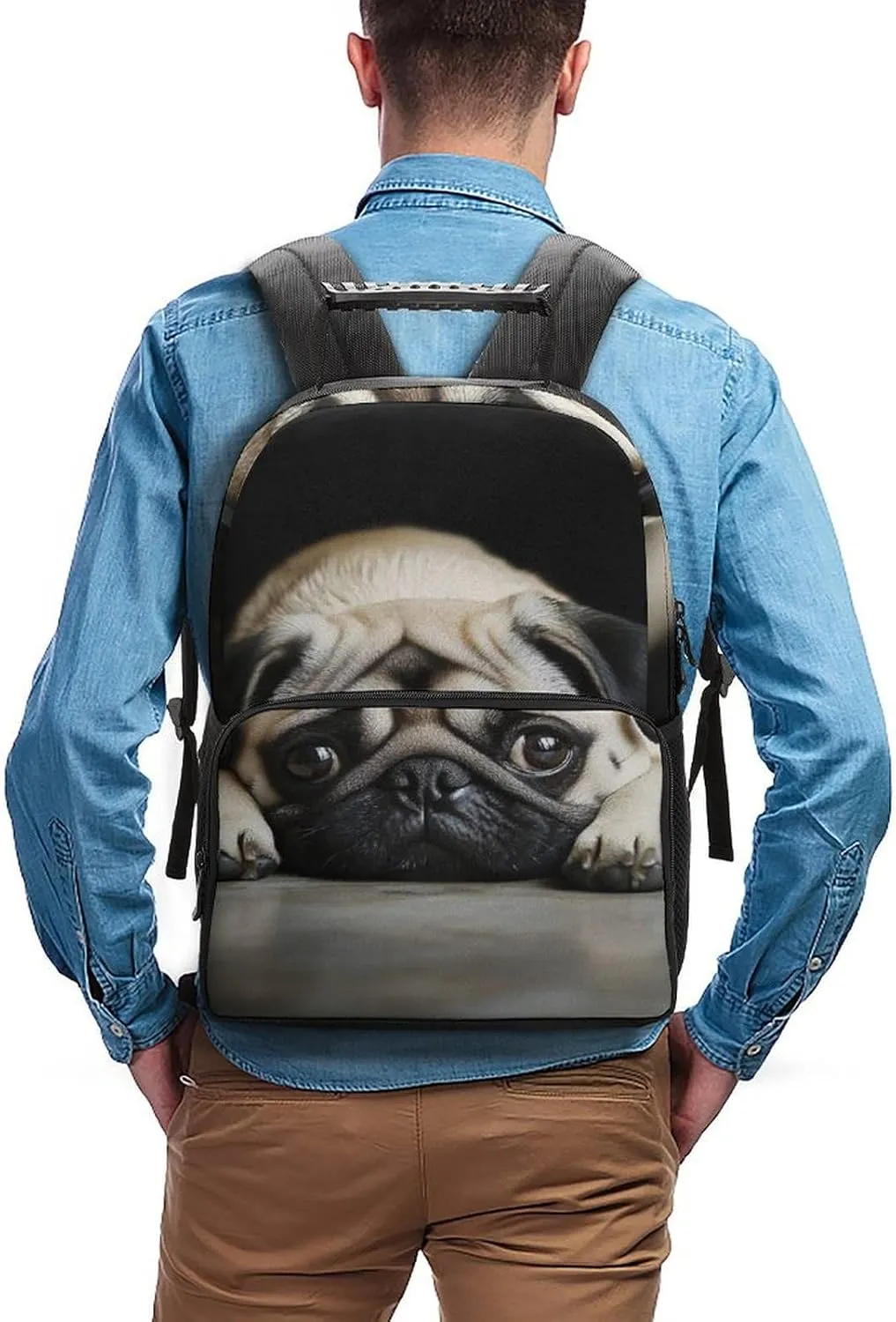 Cute Pug Daypack Polyester Anti-Theft Multipurpose Bookbag Big Capacity Gym Outdoor Hiking Backpack With Adjustable Shoulder Straps