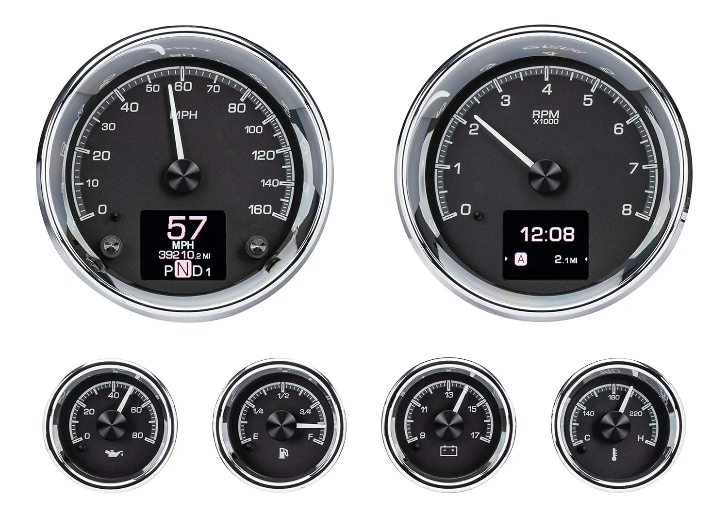Dakota Digital HDX-2024-K Universal 6 Gauge Round Analog HDX Instrument System Black Alloy