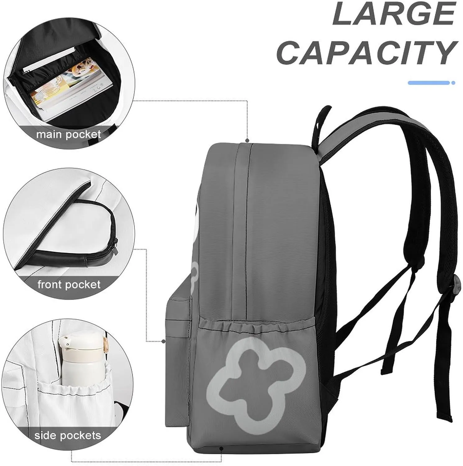 Dandy's World Backpack 16.5 Inch Single Compartment Double Shoulder Cartoon Cute Travel Backpack Lightweight (Grey-1)