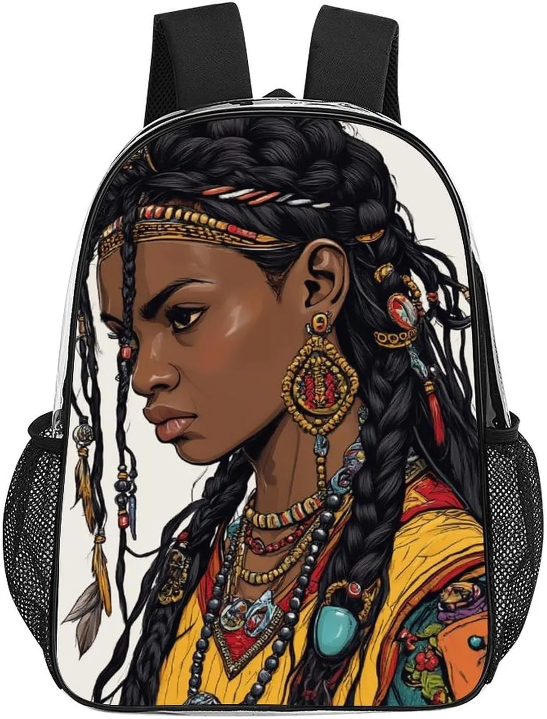Daypack Bookbag Multipurpose Anti-Theft Big Capacity Carry On Bag - African American Tribal Ethnic Black woman Art Travel Hiking & Camping Rucksack Transparent Bag