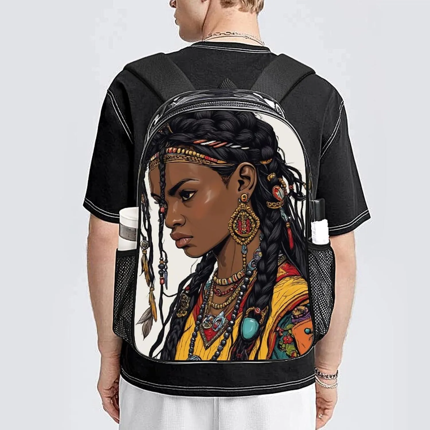 Daypack Bookbag Multipurpose Anti-Theft Big Capacity Carry On Bag - African American Tribal Ethnic Black woman Art Travel Hiking & Camping Rucksack Transparent Bag