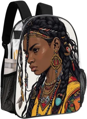 Daypack Bookbag Multipurpose Anti-Theft Big Capacity Carry On Bag - African American Tribal Ethnic Black woman Art Travel Hiking & Camping Rucksack Transparent Bag