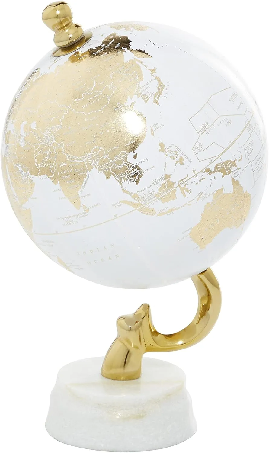 Deco 79 Aluminum Metal Globe with Marble Base, 6" x 6" x 11", Gold