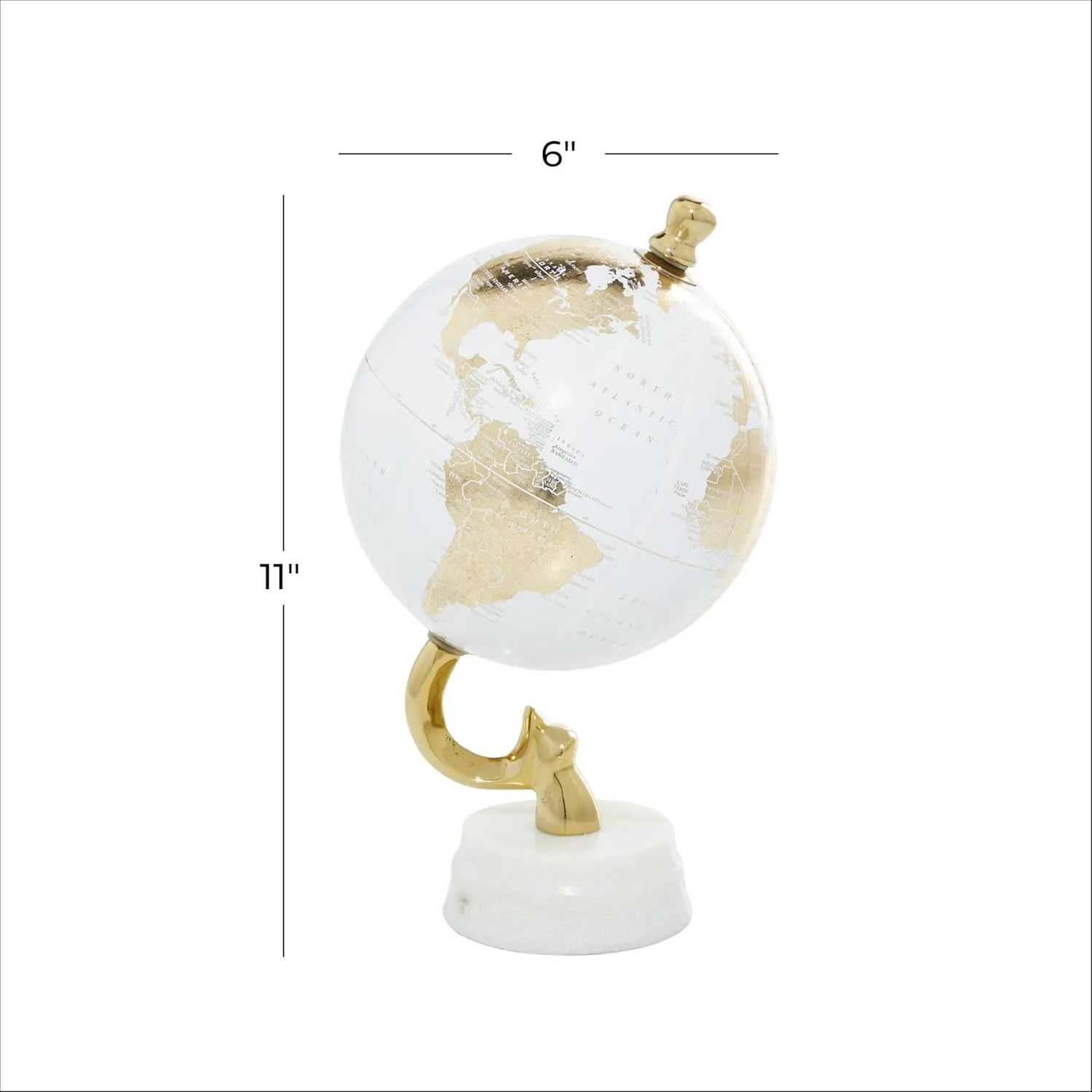 Deco 79 Aluminum Metal Globe with Marble Base, 6" x 6" x 11", Gold