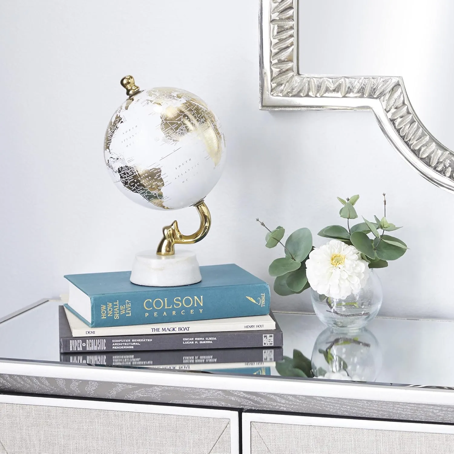 Deco 79 Aluminum Metal Globe with Marble Base, 6" x 6" x 11", Gold