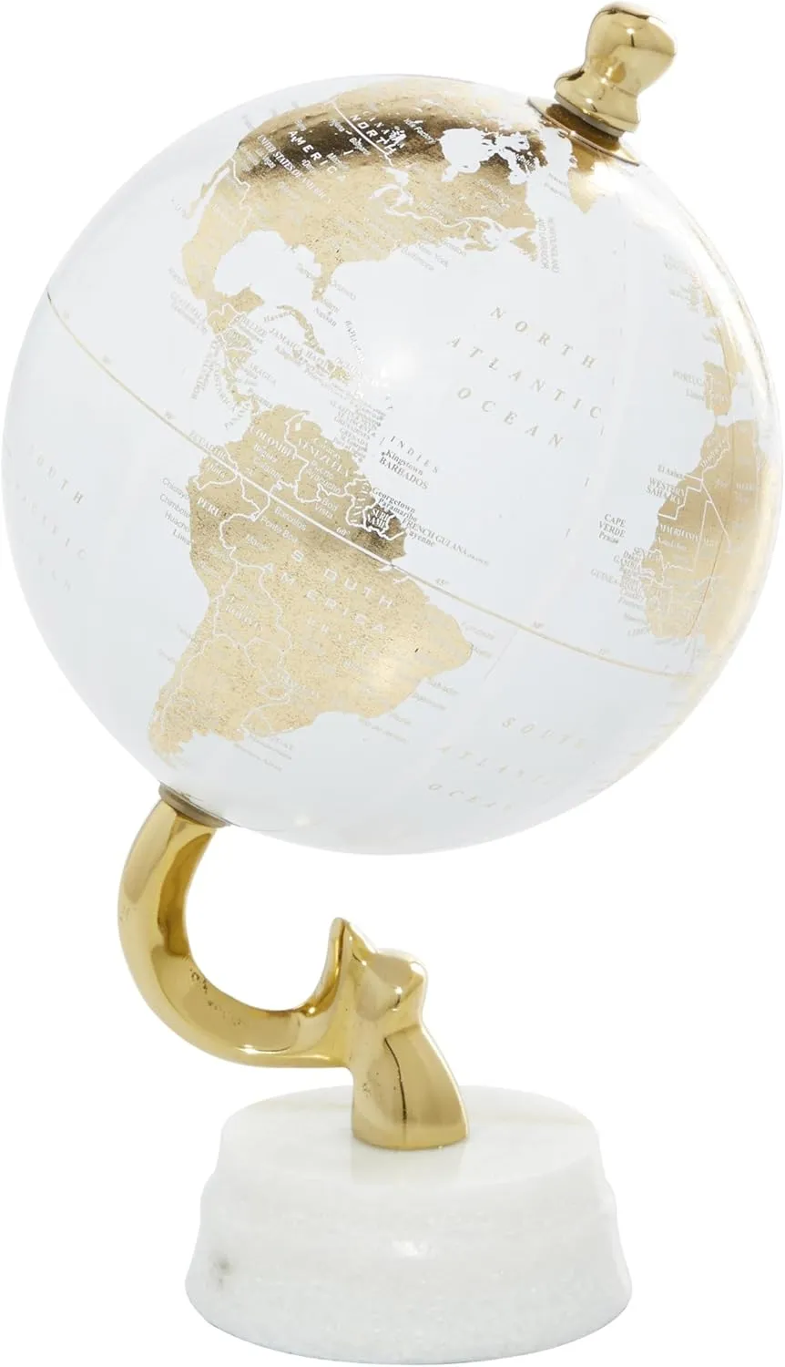 Deco 79 Aluminum Metal Globe with Marble Base, 6" x 6" x 11", Gold