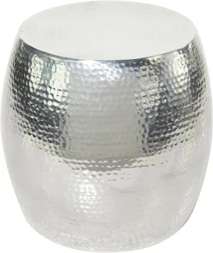Deco 79 Aluminum Metal Side End Accent Table Drum Shaped End Table with Hammered Design, Side Table 14" x 14" x 16", Silver