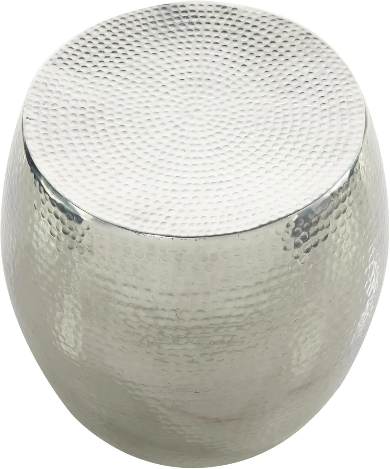 Deco 79 Aluminum Metal Side End Accent Table Drum Shaped End Table with Hammered Design, Side Table 14" x 14" x 16", Silver