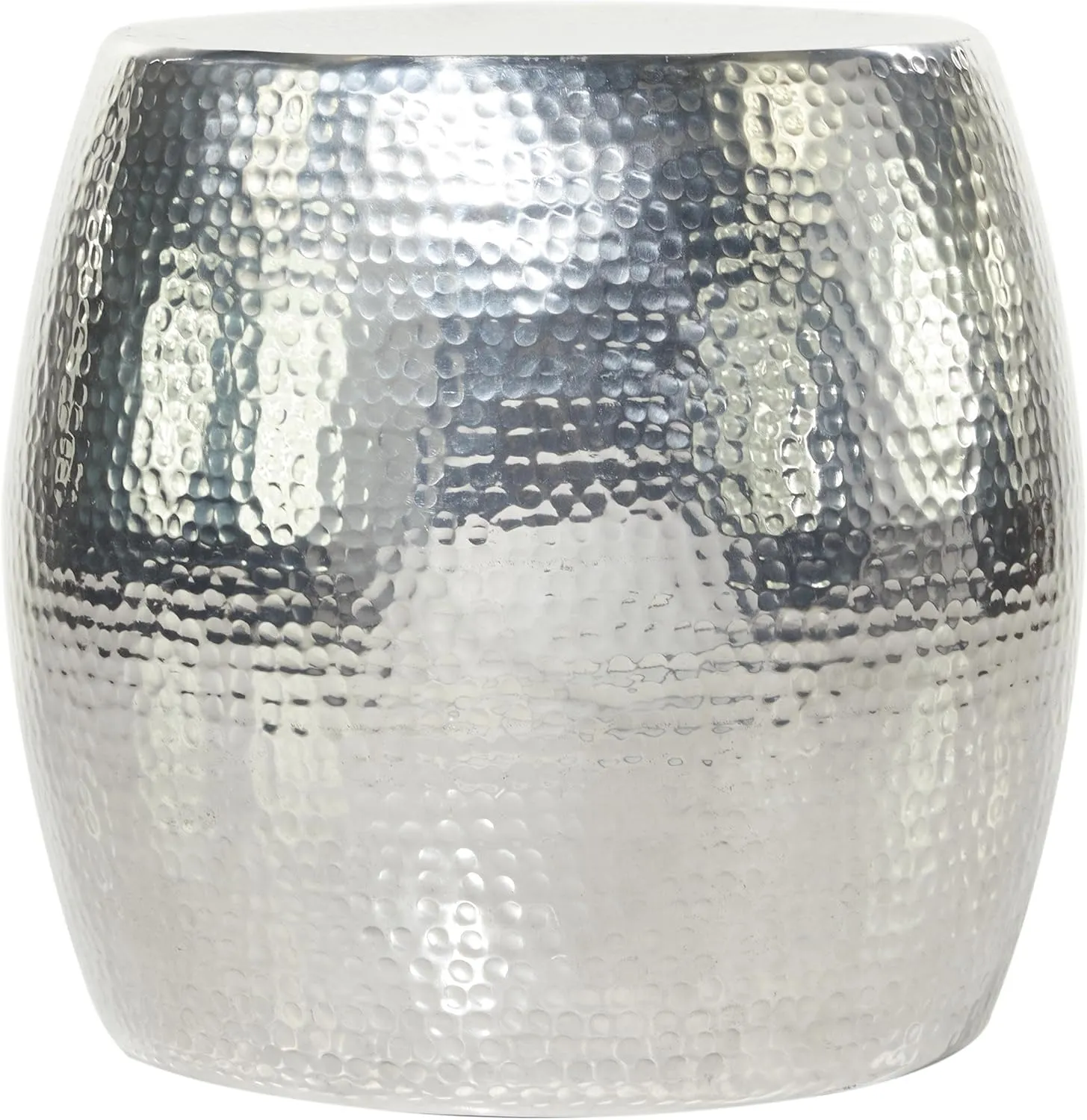 Deco 79 Aluminum Metal Side End Accent Table Drum Shaped End Table with Hammered Design, Side Table 14" x 14" x 16", Silver