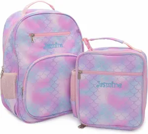 DIBSIES Personalized Adventure Collection Backpack (Mermaid Fin Backpack and Lunch Box Combo)
