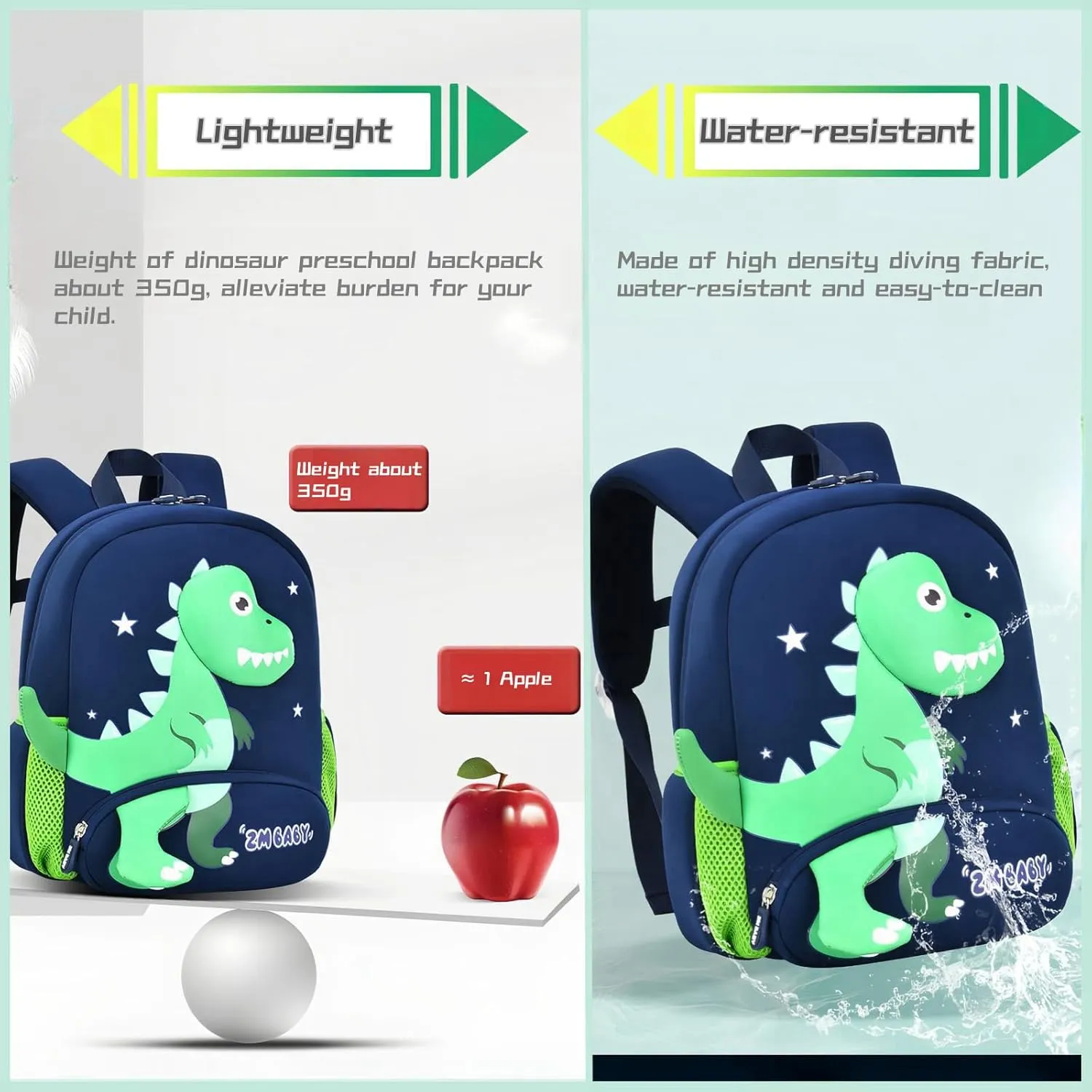 Dinosaur Anti-lost Backpack for Boys Kindergarten Preschool Bookbag with Chest Strap, Toddler Boys Backpack Daycare Bag, B-Blue Green
