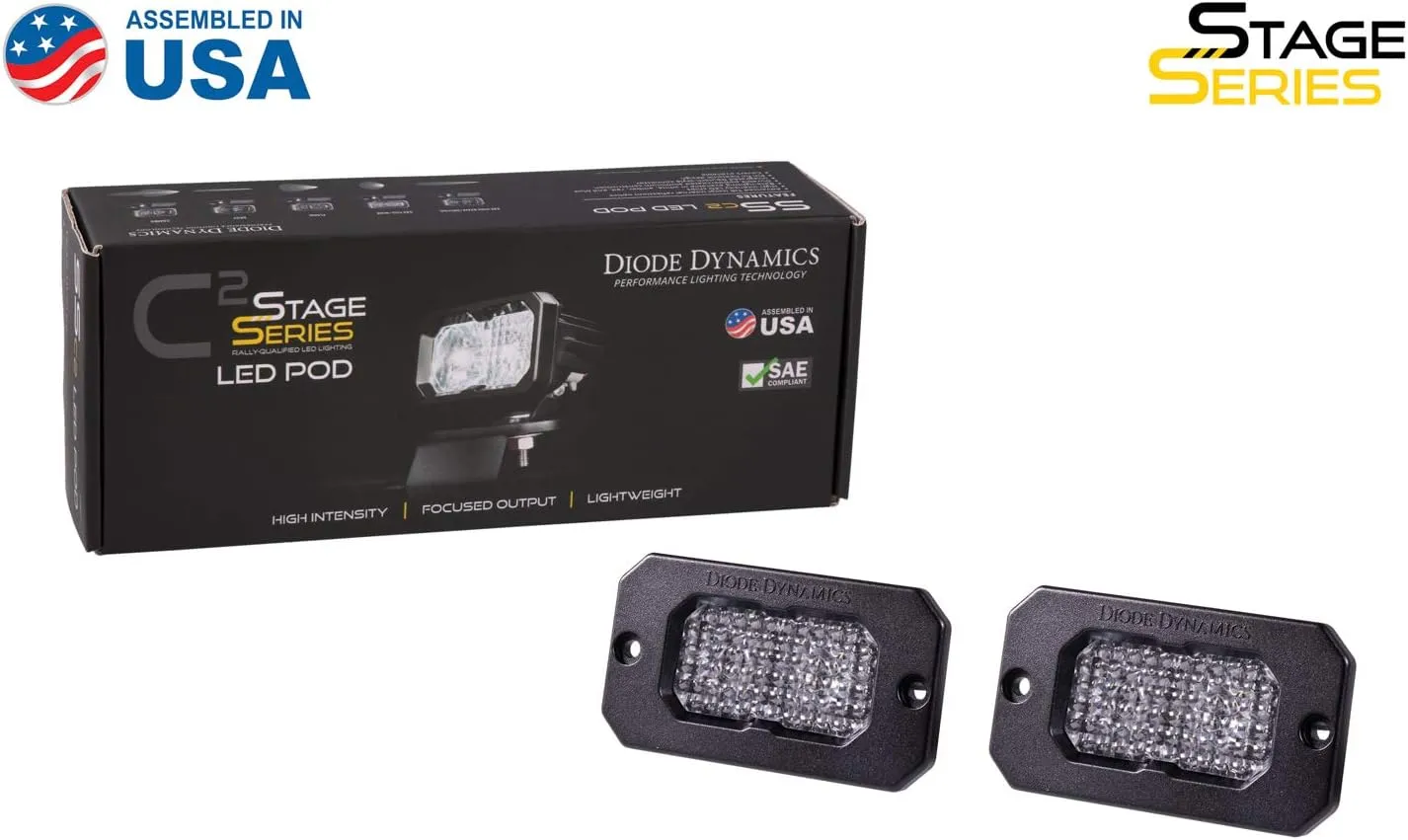 Diode Dynamics SSC2 SAE White Sport Flush Mount LED Pod (pair), Combo w/Red Backlight