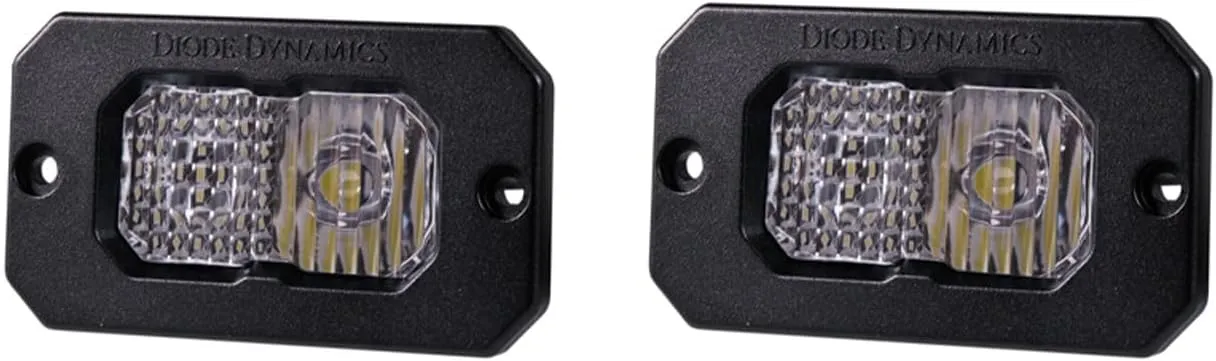 Diode Dynamics SSC2 SAE White Sport Flush Mount LED Pod (pair), Combo w/Red Backlight
