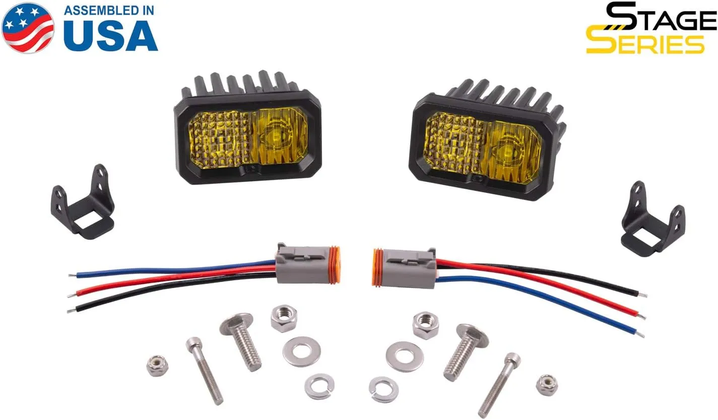 Diode Dynamics SSC2 SAE Yellow Pro Standard LED Pod (pair), Flood w/Amber Backlight