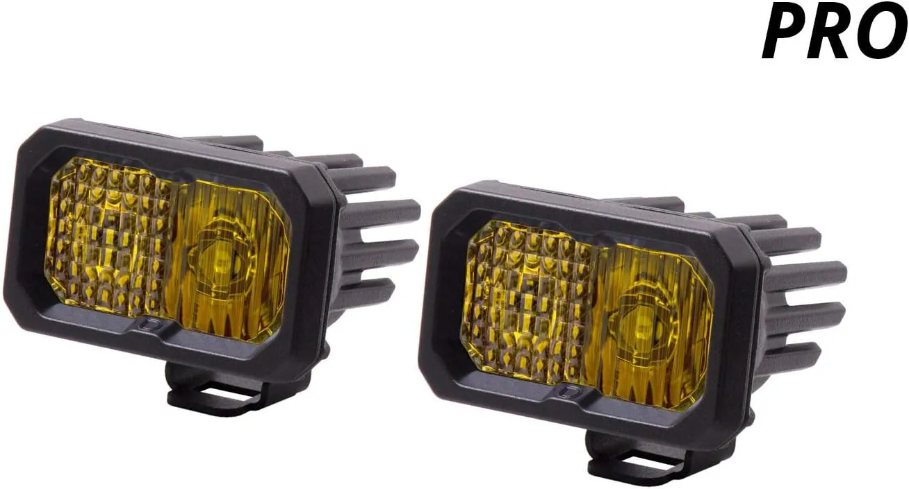 Diode Dynamics SSC2 SAE Yellow Pro Standard LED Pod (pair), Flood w/Amber Backlight