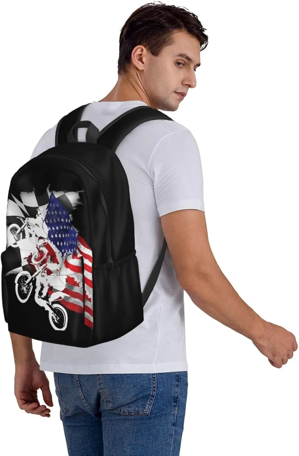 Dirt Bike Motocross Motorcycle Racing Competition Backpack Casual Laptop Backpack Large Capacity Double Shoulder Bag Travel Daypack For Women Men
