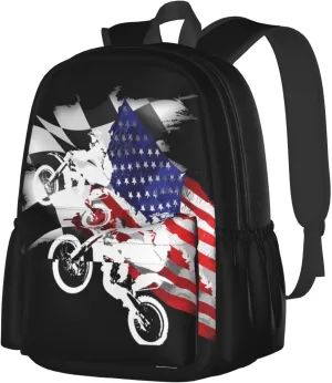 Dirt Bike Motocross Motorcycle Racing Competition Backpack Casual Laptop Backpack Large Capacity Double Shoulder Bag Travel Daypack For Women Men