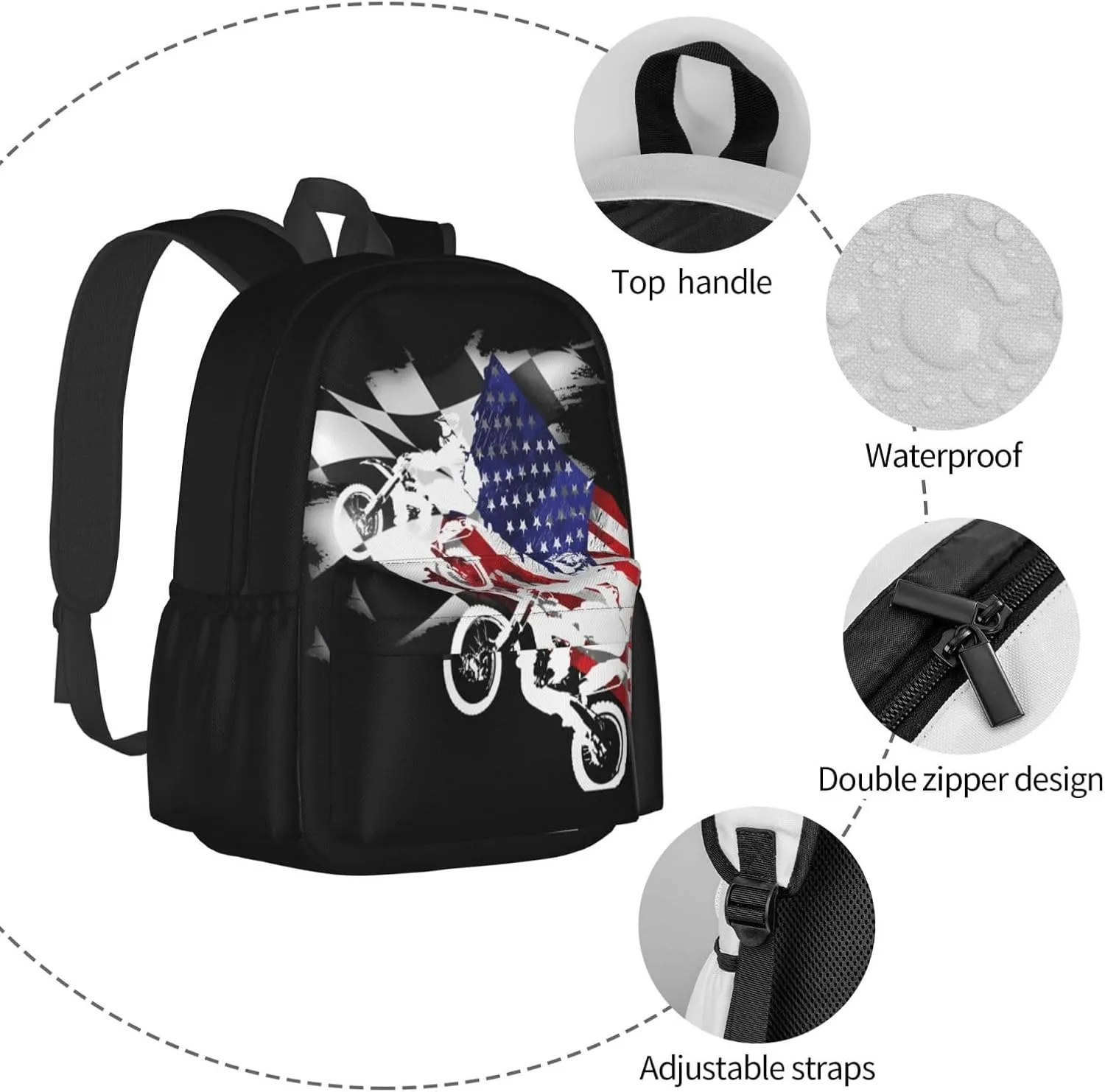 Dirt Bike Motocross Motorcycle Racing Competition Backpack Casual Laptop Backpack Large Capacity Double Shoulder Bag Travel Daypack For Women Men