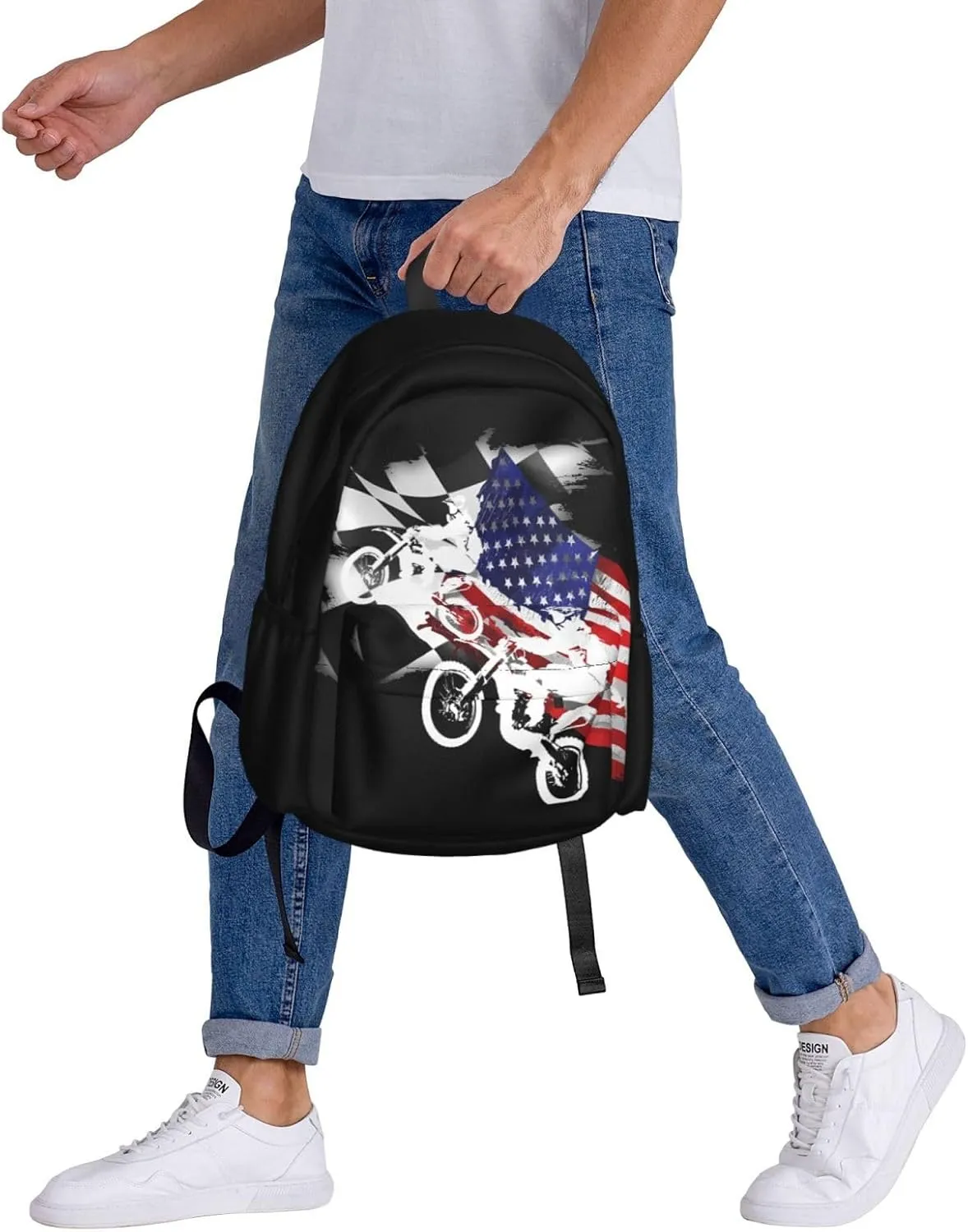 Dirt Bike Motocross Motorcycle Racing Competition Backpack Casual Laptop Backpack Large Capacity Double Shoulder Bag Travel Daypack For Women Men