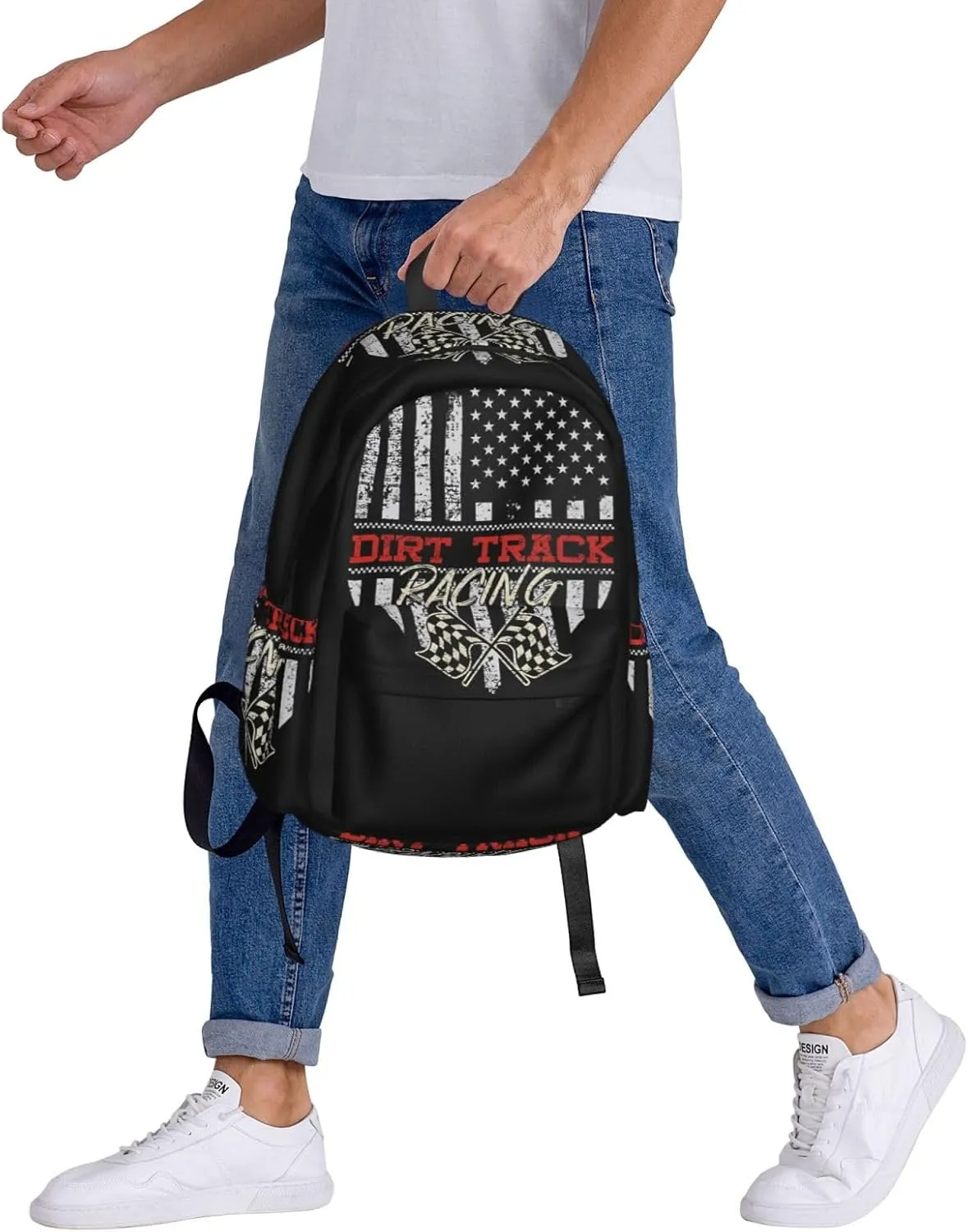 Dirt Track Racing American Flag Backpack Large Capacity Backpack Lightweight Double Shoulder Bag For Women Men Travel