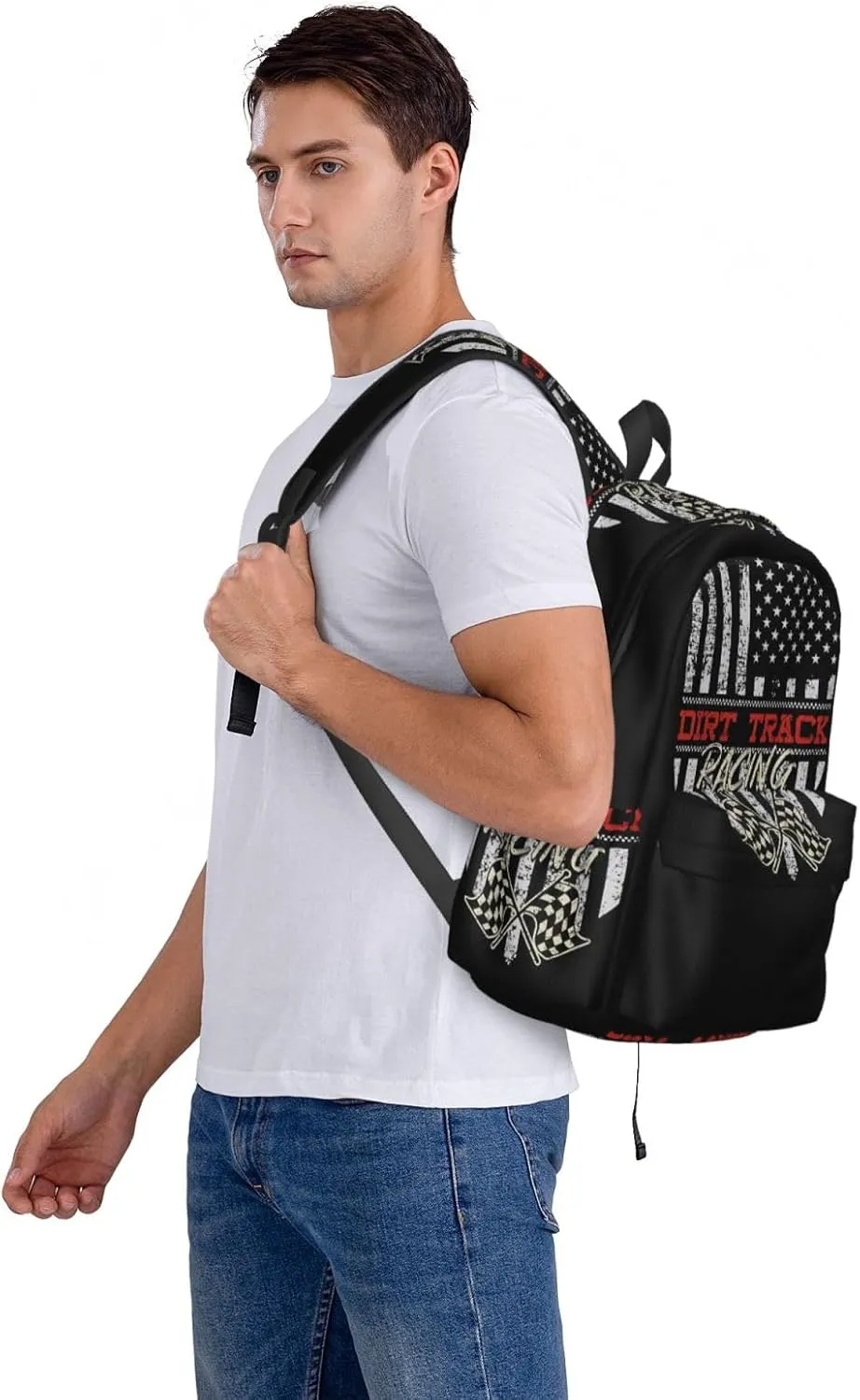 Dirt Track Racing American Flag Backpack Large Capacity Backpack Lightweight Double Shoulder Bag For Women Men Travel