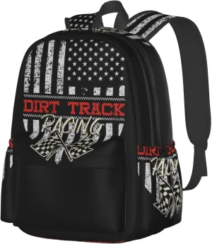 Dirt Track Racing American Flag Backpack Large Capacity Backpack Lightweight Double Shoulder Bag For Women Men Travel